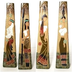 Vintage Rare Native Indian Vase  Pottery with Carved Navajo Woman on Each Side